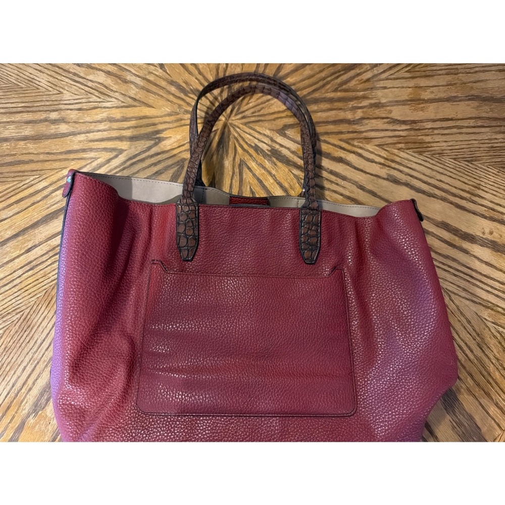 Burgundy Pebbled Tote Bag with Croc Embossed Handles Large Shoulder Bag Red